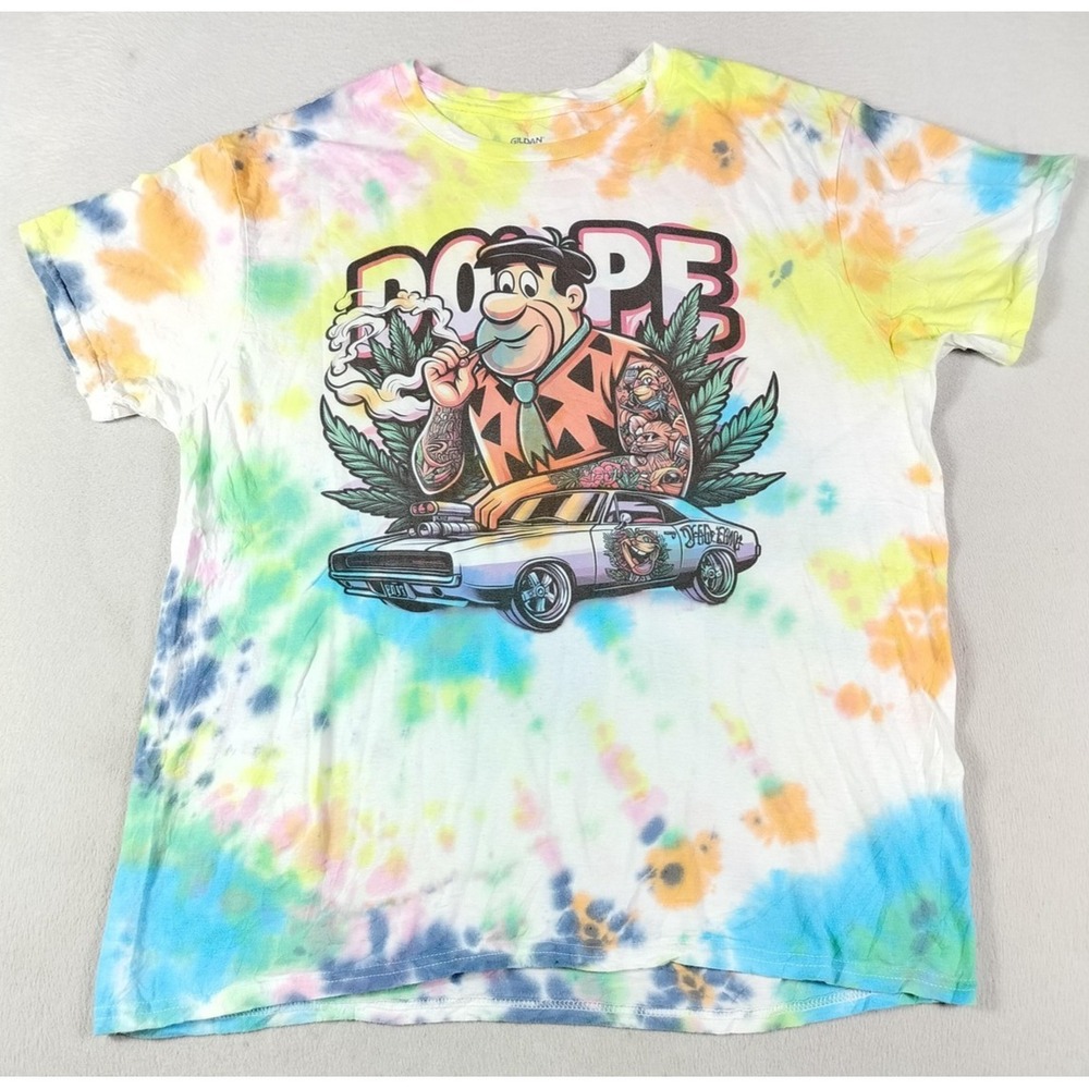 Gildan Dope Fred Flintstone Shirt Mens Large Tie Dye 420 Hot‎ Rod Graphic Tee